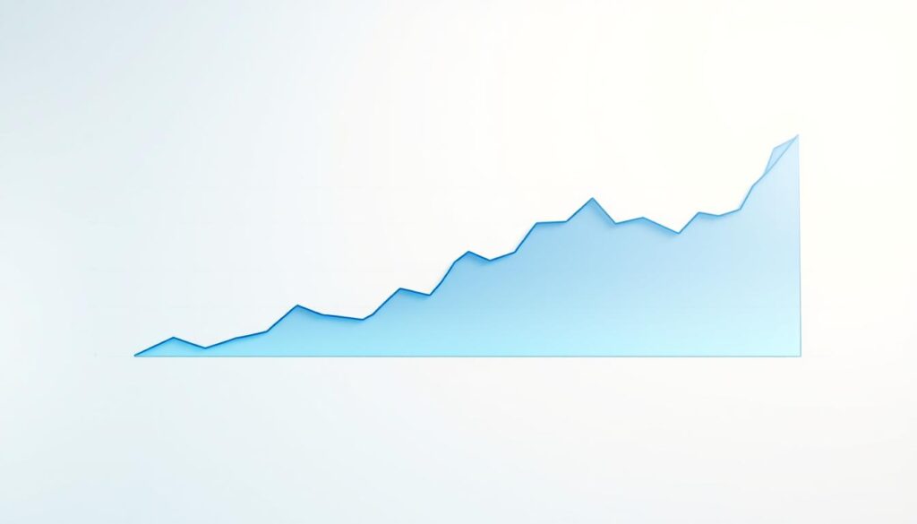 A detailed line graph depicting the growth trajectory of online traffic for a successful Baccarat game case study. The line, rendered in shades of blue, surges upward from a modest starting point, gradually accelerating and reaching a peak, conveying the game's rising popularity. The background is a clean, minimalist white, with subtle grid lines providing context. The overall mood is one of data-driven success, with the line's dynamic movement suggesting the game's engaging nature. Soft, warm lighting casts a subtle glow, enhancing the professional, analytical tone. The composition aims to visually communicate the key section title, "成功百家樂遊戲案例中的流量成長軌跡", without any textual elements.