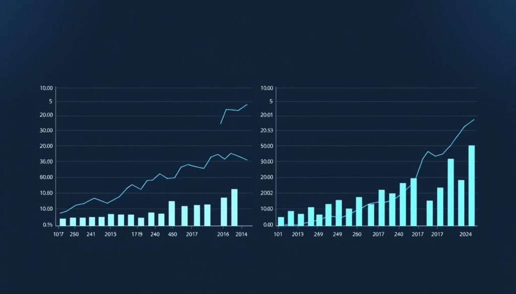A detailed statistical analysis of the win rates for the banker and player in a game of baccarat. Set against a clean and minimalist backdrop, the visualization showcases the key metrics and trends through elegant line graphs and bar charts. Muted tones of gray, blue, and white create a refined, data-driven atmosphere. The composition balances negative space with precisely placed visual elements, guiding the viewer's eye towards the core insights. Lighting is soft and diffused, with a subtle depth of field to focus attention. The overall style is modern, professional, and optimized for clear communication of the analytical findings.