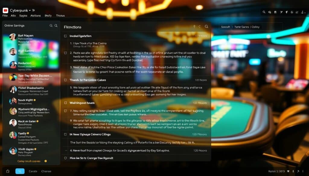 A lively online forum interface with a sleek, modern design. In the foreground, a dynamic discussion board fills the screen, with threads and comments scrolling across the page. The middle ground features intuitive controls and navigation tools, allowing users to easily access different sections and features. In the background, a softly blurred image of a live online casino, with the subtle sounds of a bustling game table adding to the immersive atmosphere. Warm, natural lighting highlights the clean lines and elegant aesthetics of the interface, creating an inviting and engaging experience for users to discuss and share insights about the real-time action of an online baccarat game.