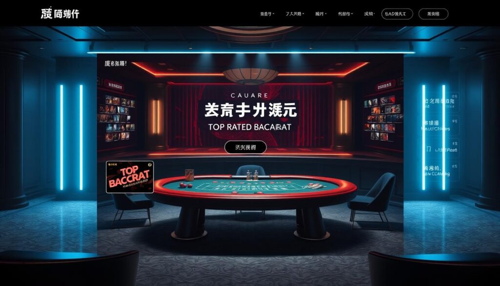 A luxurious, well-designed online casino homepage showcasing the best baccarat gaming websites in Taiwan. The layout features a sleek and modern aesthetic, with a central hero image displaying an immersive baccarat table in a sophisticated, dimly lit environment. Strategically placed game thumbnails and promotional banners highlight the top-rated baccarat offerings, accompanied by subtle branding elements and navigation menus. The overall mood evokes a sense of elegance, excitement, and trustworthiness, catering to the discerning Taiwanese baccarat enthusiast. Soft lighting illuminates the scene, creating a warm and inviting atmosphere that draws the viewer in, ready to explore the premier baccarat gaming experience.