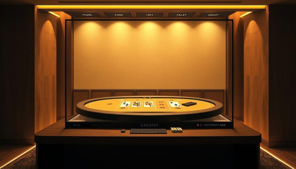 A modern, sleek online gaming platform with a minimalist interface showcasing the classic Baccarat game. The platform features a clean, elegant design with a warm, inviting color palette of earth tones and natural textures. The layout is well-organized, guiding the user's attention to the central game area, surrounded by intuitive controls and informative details. Soft, diffused lighting creates a cozy, immersive atmosphere, while high-quality graphics and smooth animations enhance the overall user experience. The platform radiates a sense of trust, reliability, and professionalism, catering to the discerning needs of Taiwanese Baccarat enthusiasts.