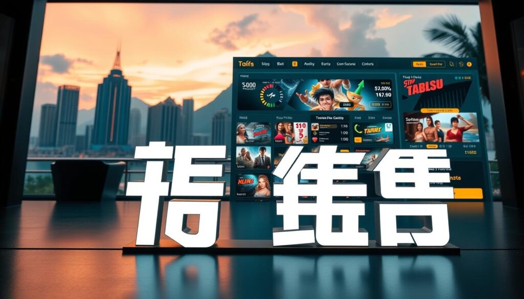 A modern, well-designed online gambling platform with a sleek user interface. The foreground features the prominent "合法百家樂平台" text rendered in a bold, clean typeface, conveying a sense of professionalism and legitimacy. The middle ground showcases various gaming options and statistics, presented in a visually appealing and easy-to-navigate layout. In the background, a cityscape or tropical landscape sets a relaxing, luxurious atmosphere, suggesting a high-end, trustworthy gambling experience. The overall lighting is soft and warm, creating a inviting and welcoming ambiance. The camera angle is slightly elevated, providing an overview of the platform's key features and functionality.