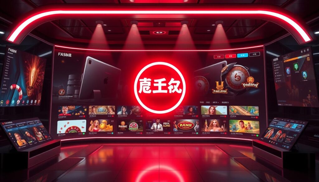 A sleek, modern online casino platform with a prominent "百家樂" logo at the center. The interface features a clean, minimalist design with intuitive navigation, showcasing the various game options. Ambient lighting creates a sense of sophistication, with subtle reflections on the glossy UI elements. High-resolution graphics and crisp visual details immerse the player in a premium gambling experience. The overall tone conveys trust, reliability, and an air of exclusivity, highlighting the platform as a top-tier destination for online 百家樂.