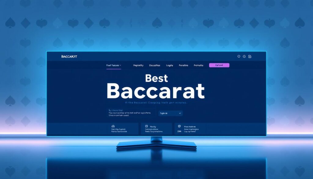 An expertly-crafted, high-resolution image of the best Baccarat gaming website. A sleek, modern interface dominates the frame, showcasing a clean, minimalist design with sharp lines and a cool color palette of blues and grays. The homepage features a prominent banner highlighting the site's top features and promotions, while discreet navigation menus and buttons allow for easy site exploration. In the background, a subtle pattern of playing card suits adds a touch of elegance and sophistication. Soft, directional lighting creates depth and texture, drawing the viewer's eye to the site's key selling points. The overall aesthetic conveys a sense of trust, reliability, and an elevated online gaming experience tailored for discerning Baccarat enthusiasts.